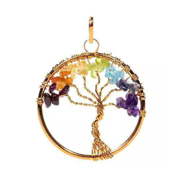 Esoterika - Ciondolo Albero Dei Chakra Ottone Colore Rame -- 4cm