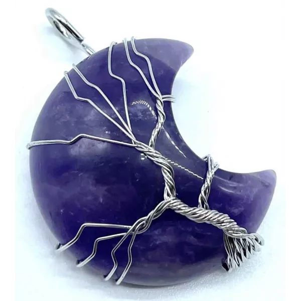 Esoterika - Ciondolo Luna con Albero della Vita in Ametista