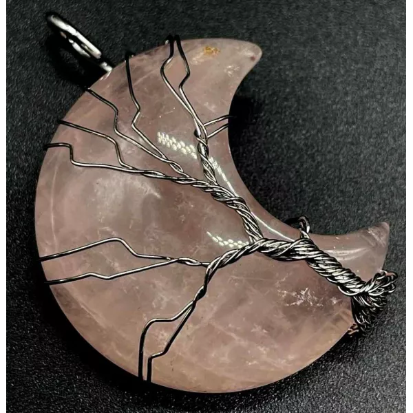 Esoterika - Ciondolo Luna con Albero della Vita in Quarzo rosa