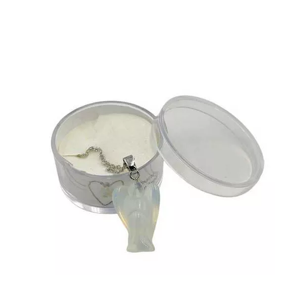 Esoterika - Ciondolo opalite angelo con catena in metallo bianco antia