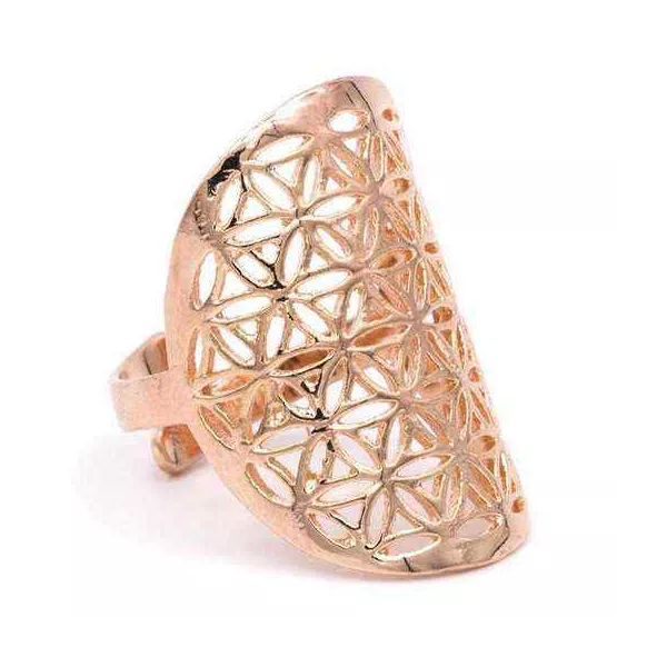 Esoterika - Anello Fiore Della Vita In Ottone Color Oro Rosa -- 3x2 Cm