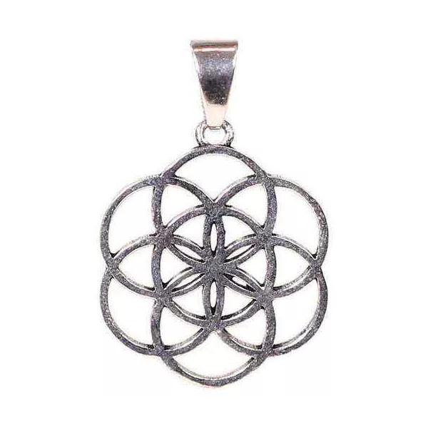 Esoterika - Fiore della vita ciondolo ottone color argento -- 3 cm