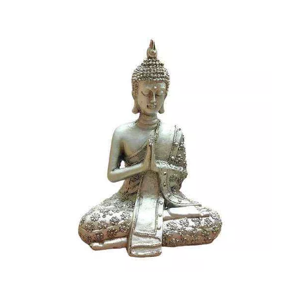 Esoterika - Statua Buddha in preghiera manrtello argento antico