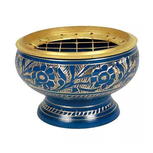 Esoterika - Incensiera Per Carbonella In Ottone Blu -- 6.5x4.5 Cm