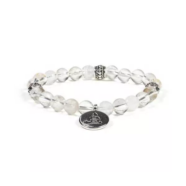 Esoterika - Mala/braccialetto elastico Cristallo di rocca con Buddha