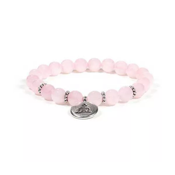 Esoterika - Mala/braccialetto elastico Quarzo rosa con Buddha