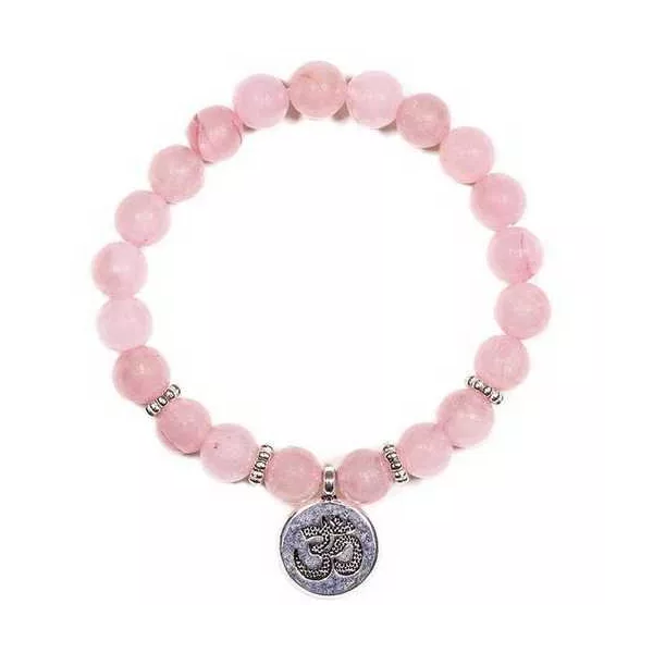 Esoterika - Mala/braccialetto in Quarzo rosa elastico con Ohm -- 0.8 c