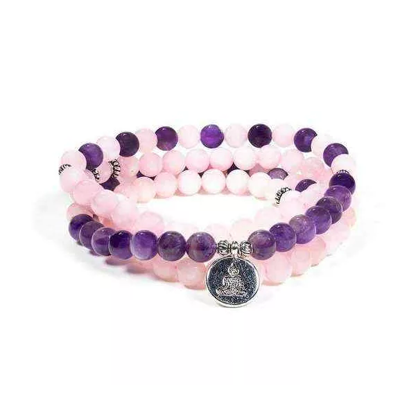 Esoterika - Mala elastico Quarzo rosa/Ametista con Buddha