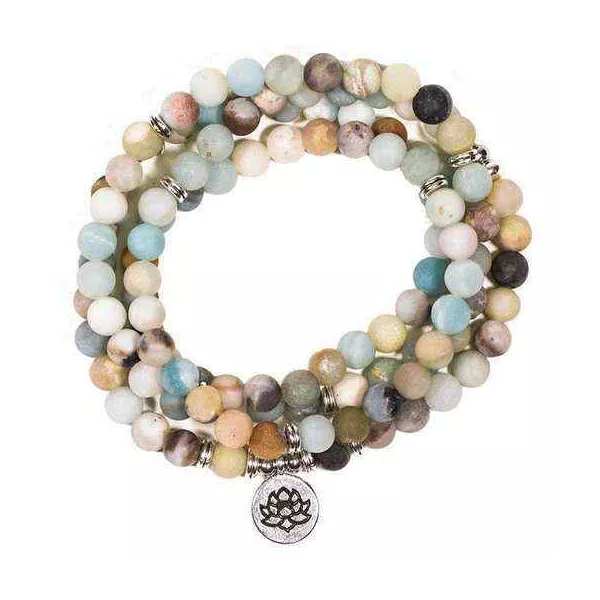 Esoterika - Mala in Amazzonite - elastico - con loto -- 0.8 cm