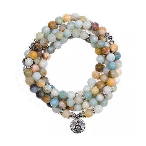 Esoterika - Mala in Amazzonite elastico con Buddha -- 0.8 cm