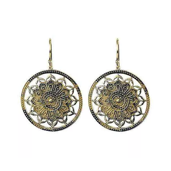 Esoterika - Orecchini - Mandala Loto - in bronzo dorato -- 3.5 cm