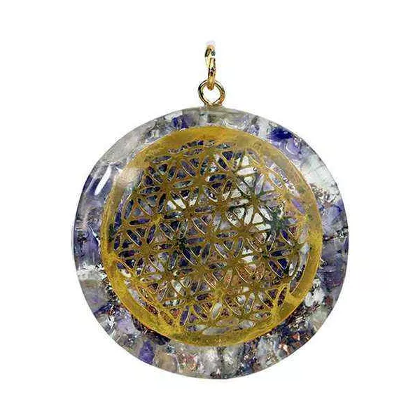Esoterika - Orgonite ciondolo Fiore della Vita Ametista/Cristallo rocc