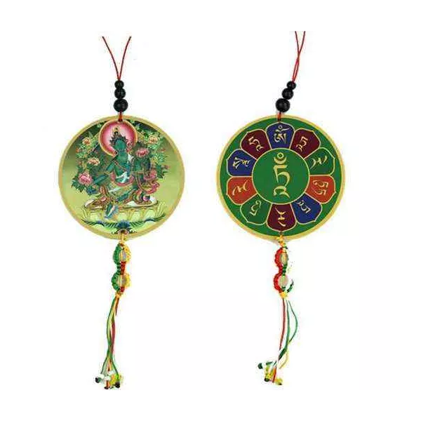 Esoterika - Pendente macchina o finestre Tara verde e dorje -- 8x36 cm