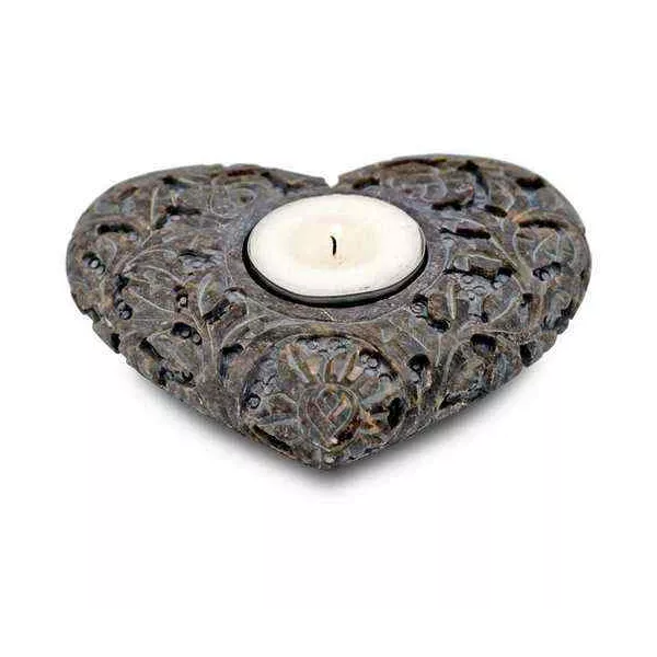 Esoterika - Porta candela/brucia incenso Cuore pietra ollare grigio --