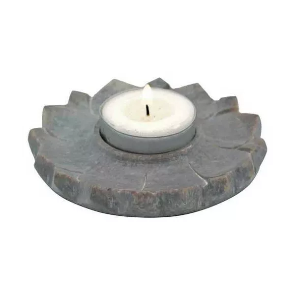 Esoterika - Porta candela/brucia incenso Loto pietra ollare naturale -