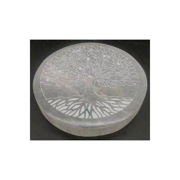 Esoterika - Porta incenso Selenite tondo albero della vita 10 cm