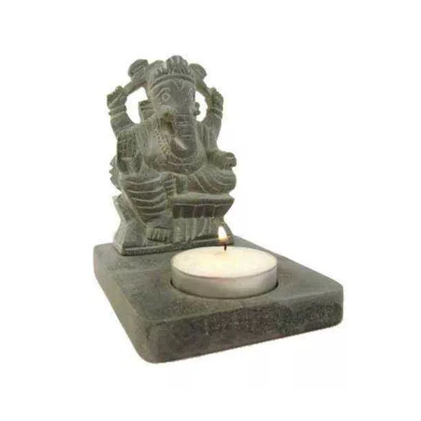 Esoterika - Portalumino in pietra ollare grigia Ganesh -- 11 cm