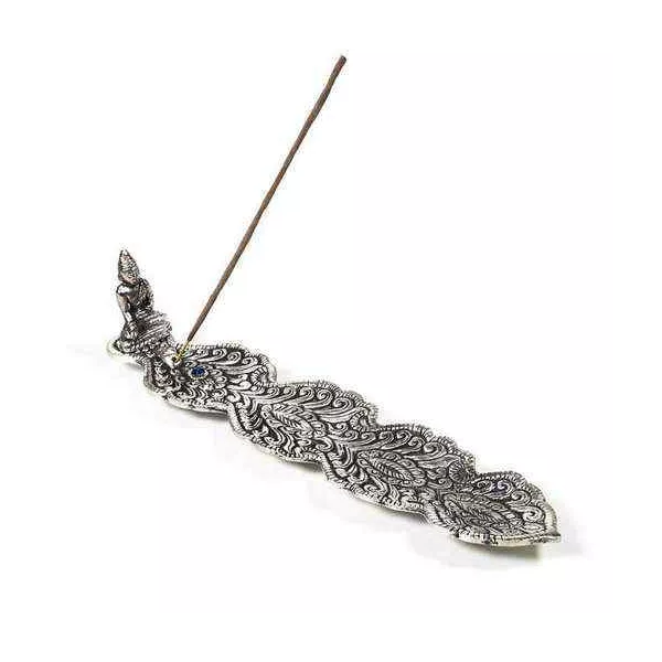 Esoterika - Porta incenso Buddha Foglia Argento -- 25x5,5x5cm-100gr