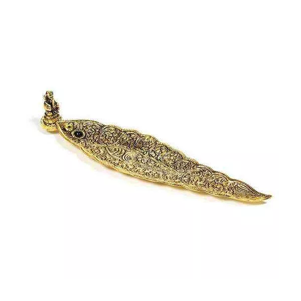 Esoterika - Porta incenso Ganesh Foglia Oro -- 22x5,5x4cm