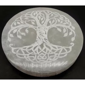 Esoterika - Porta incenso Selenite tondo albero della vita 10 cm