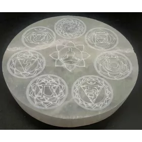 Esoterika - Porta incenso Selenite tondo Budda 7 Chakra 10 cm