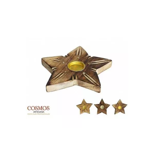 Esoterika - Porta incenso Stella in Legno Bastoncini E Coni -- 13 Cm
