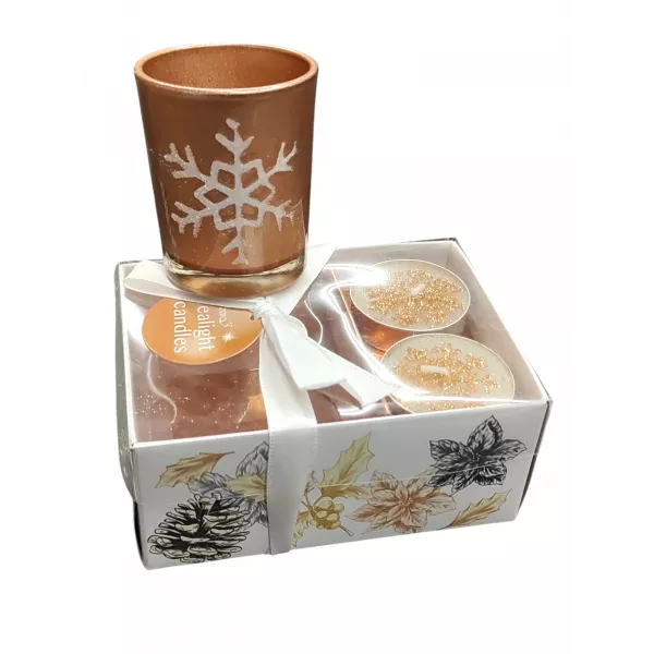 Esoterika - Portacandela vetro in confezione regalo con 2 tealight dec