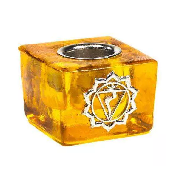 Esoterika - Portacandele Cubo Chakra Del Plesso Solare -- 4,5x4.5x3.5c