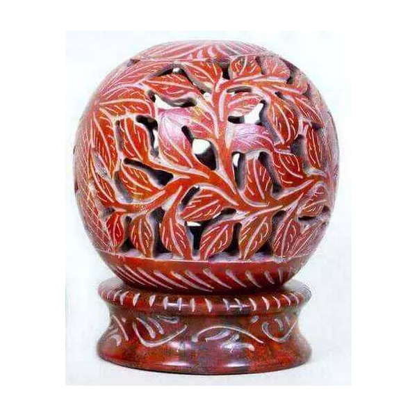 Esoterika - Portacandele Pietra Globo Fiori Rosso 10cm