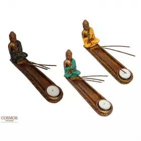 Esoterika - Portaincenso e lumino resina budda thai mantello verde 27