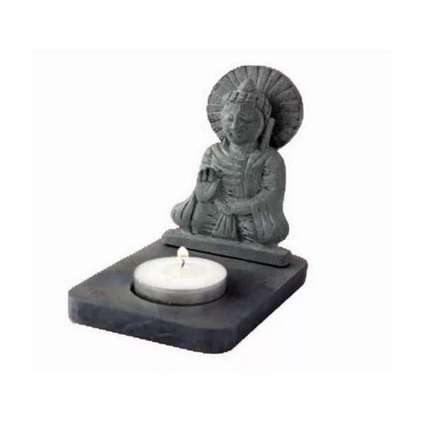 Esoterika - Portalumino in pietra ollare nera Buddha -- 11 cm