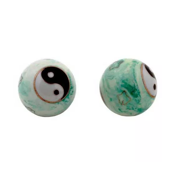 Esoterika - Sfere Qi Gong Yin Yang vianco/verde marmo -- 4 Cm
