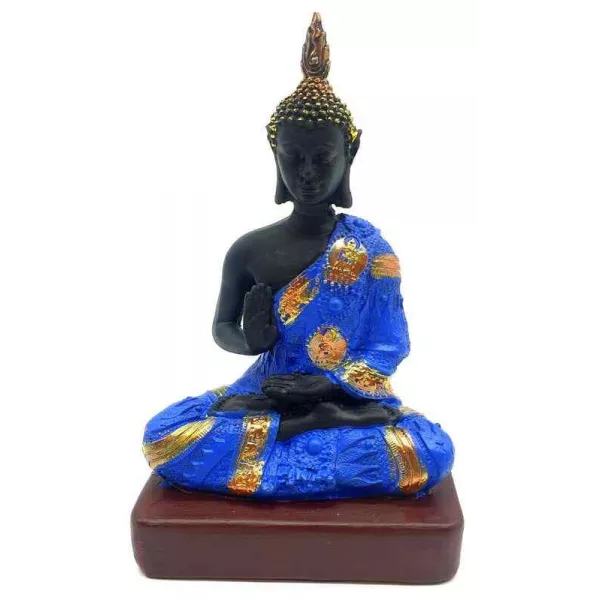 Esoterika - Statua Buddha Thai mantello blu e oro cm 18