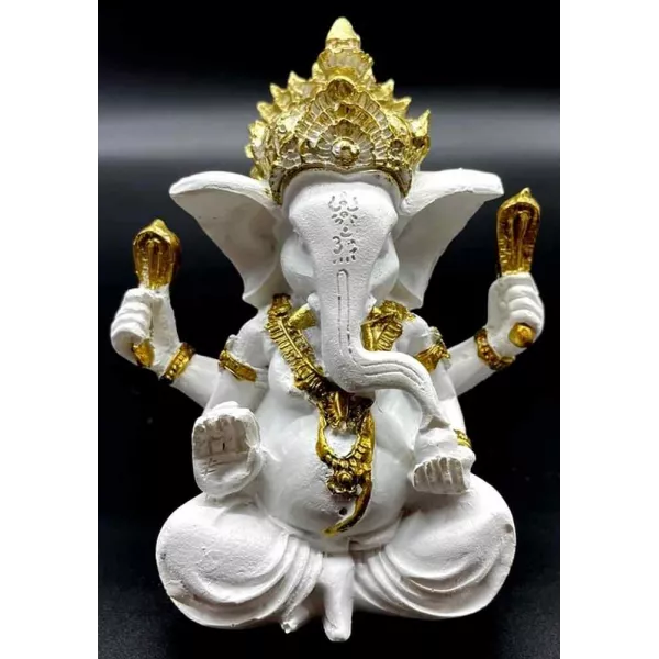 Esoterika - Statua Ganesh in resina Bianca e oro cm 13