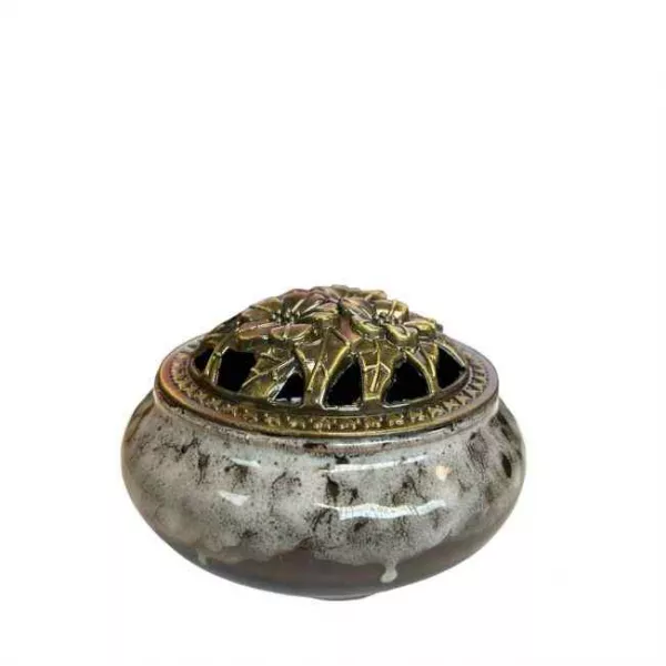 Esoterika - Porta incenso per coni in ceramica marrone e grigio cm 10x