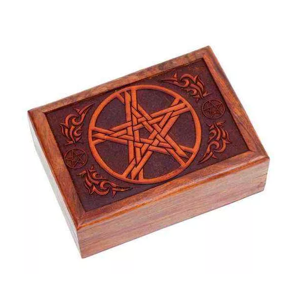 Esoterika - Scatola Tarocchi In Legno Pentacolo -- 17,5x13x6.5 Cm