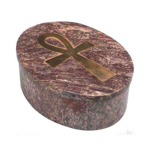 Esoterika - Scatolina Ankh in pietra ollare ovale -- 10.5x8x3.3 cm