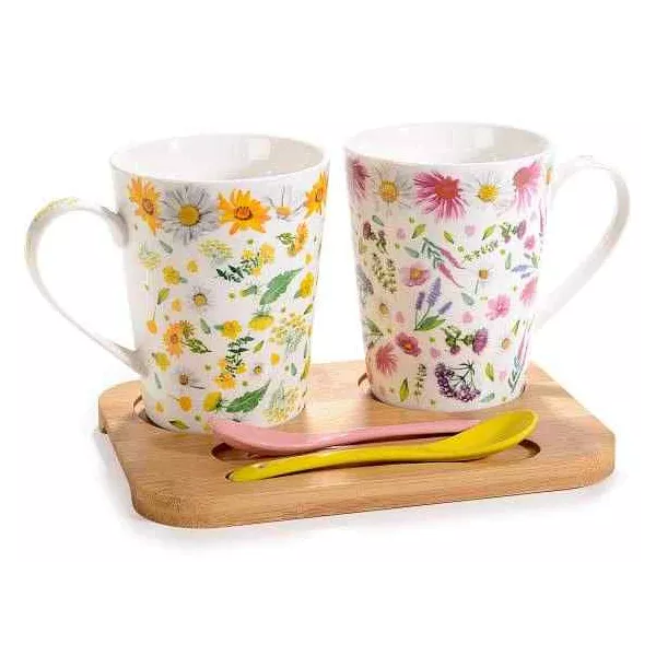 Esoterika - Set regalo 2 tazze con cucchiaini in porcellana su vassoio