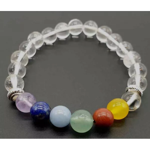 Esoterika - Bracciale Cristallo di Rocca e 7 Chakra perle 8mm