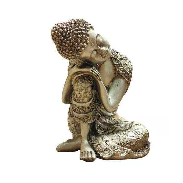 Esoterika - Statua Buddha accovacciato manrtello argento