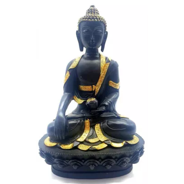 Esoterika - Statua Buddha offerta nera e oro mano abbassata cm 28