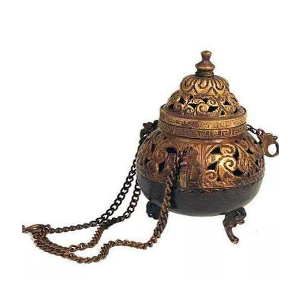 Esoterika - Turibolo Da Appendere In Ottone Stile Antico -- 14 Cm