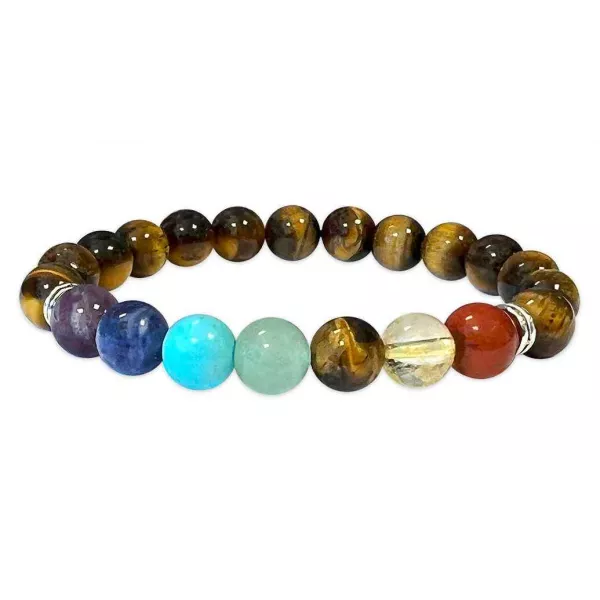 Esoterika - Bracciale Occhio di Tigre 7 chakra perle A 8mm