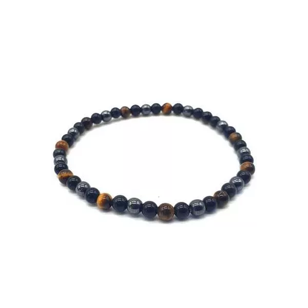 Esoterika - Bracciale Ossidiana nera Ematite Occhio di Tigre perline 4
