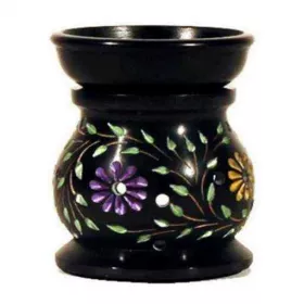 Esoterika - Brucia Essenze Fiori In Pietra ollare Nero -- 10x8 Cm