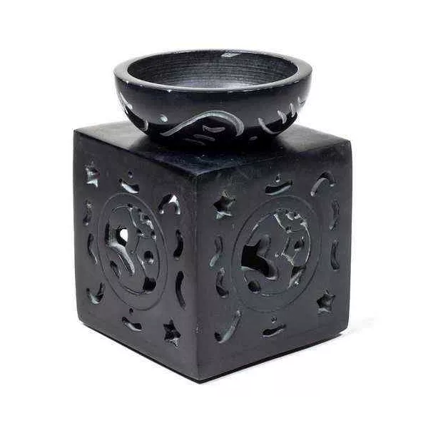 Esoterika - Brucia Essenze Ohm In Pietra Ollare Nero -- 11x8 Cm