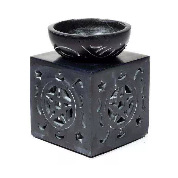 Esoterika - Brucia Essenze Pentacolo In Pietra Ollare Nero -- 11x8 Cm