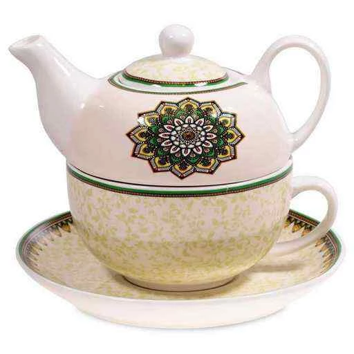 Teiera e Tazza in Porcellana Mandala Verde