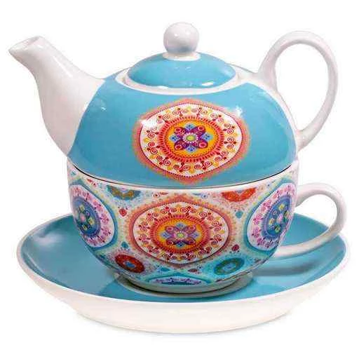 Teiera e Tazza in Porcellana Mandala Blu