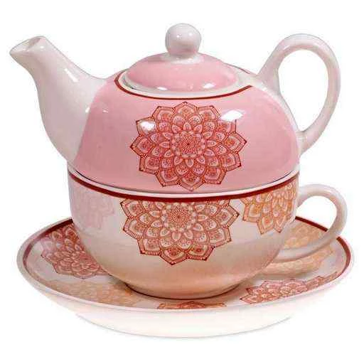 Teiera e Tazza in Porcellana Mandala Rosa